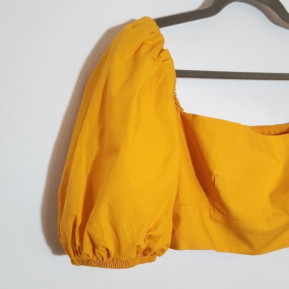 Susana Monaco Marigold Puffy Sleeve Cropped Top Size Medium