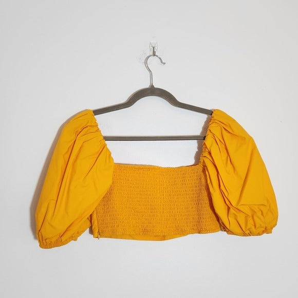 Susana Monaco Marigold Puffy Sleeve Cropped Top Size Medium