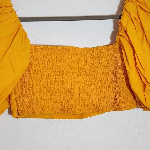 Susana Monaco Marigold Puffy Sleeve Cropped Top Size Medium