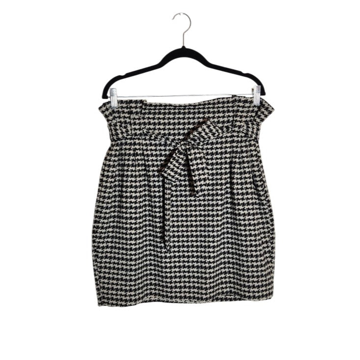 Express Black and White Houndstooth Paper Bag Waist Mini Skirt Size 16