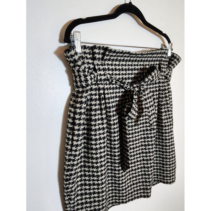 Express Black and White Houndstooth Paper Bag Waist Mini Skirt Size 16