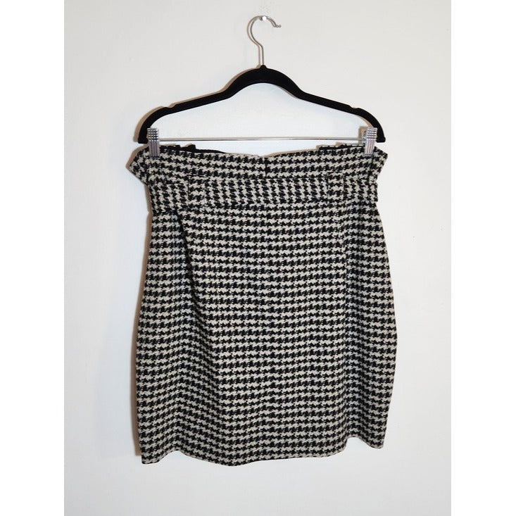 Express Black and White Houndstooth Paper Bag Waist Mini Skirt Size 16