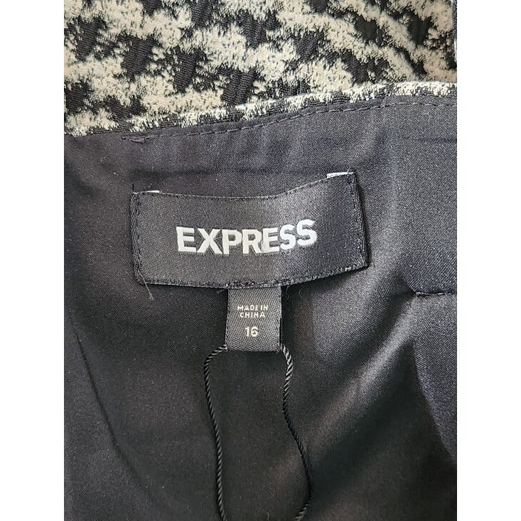 Express Black and White Houndstooth Paper Bag Waist Mini Skirt Size 16