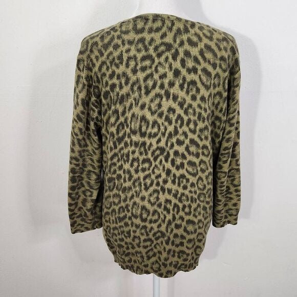 Isaac Mizrahi Olive Green Leopard Print Cardigan Size XS Green Cardigan Sweater