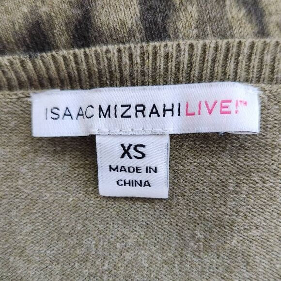 Isaac Mizrahi Olive Green Leopard Print Cardigan Size XS Green Cardigan Sweater