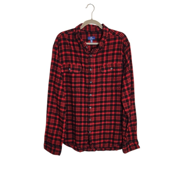 George Red and Black Plaid Flannel Shirt Size 2XL