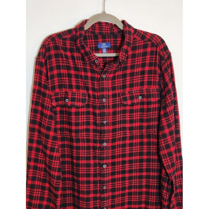 George Red and Black Plaid Flannel Shirt Size 2XL