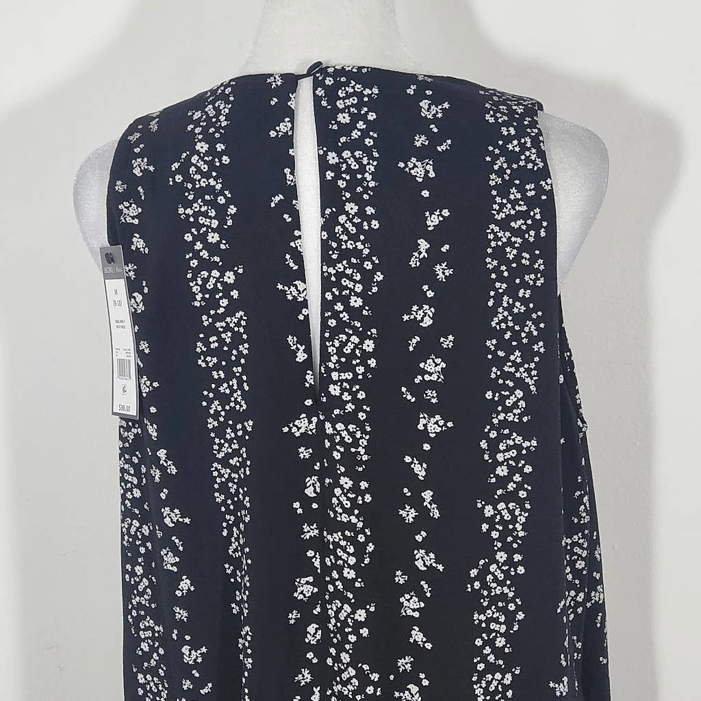 BCBG Paris Black and White Floral V-Neck Dress with Ruffle Hem NWT Size Medium