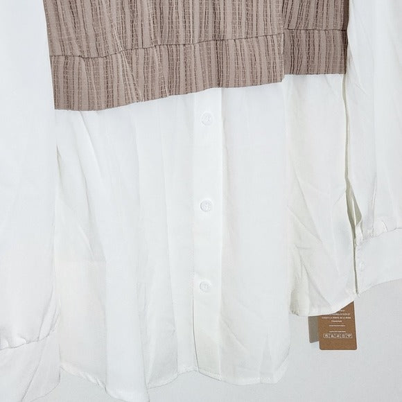 Shein Khaki and White Layered Look Blouse NWT Size Large Khaki Textured Blouse