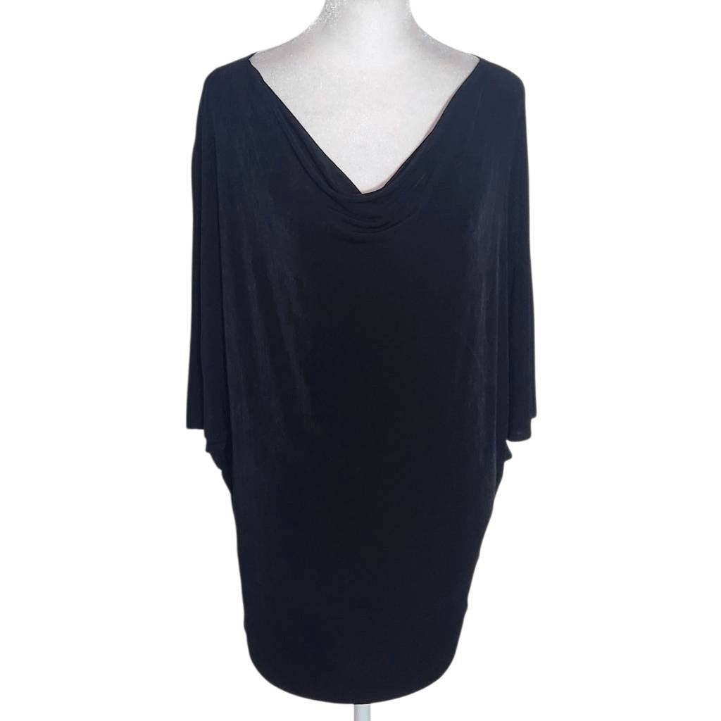 Chico's Travelers Black Dolman Sleeve Blouse Size Small/Medium Black Draped Top