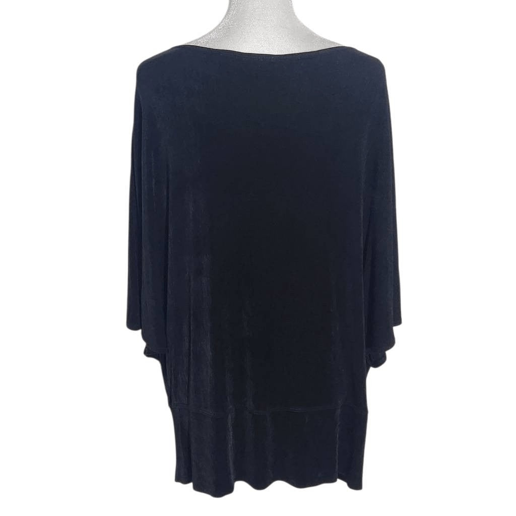 Chico's Travelers Black Dolman Sleeve Blouse Size Small/Medium Black Draped Top