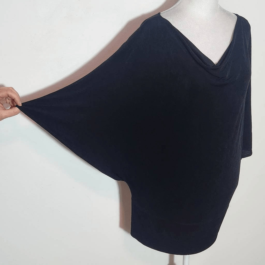 Chico's Travelers Black Dolman Sleeve Blouse Size Small/Medium Black Draped Top