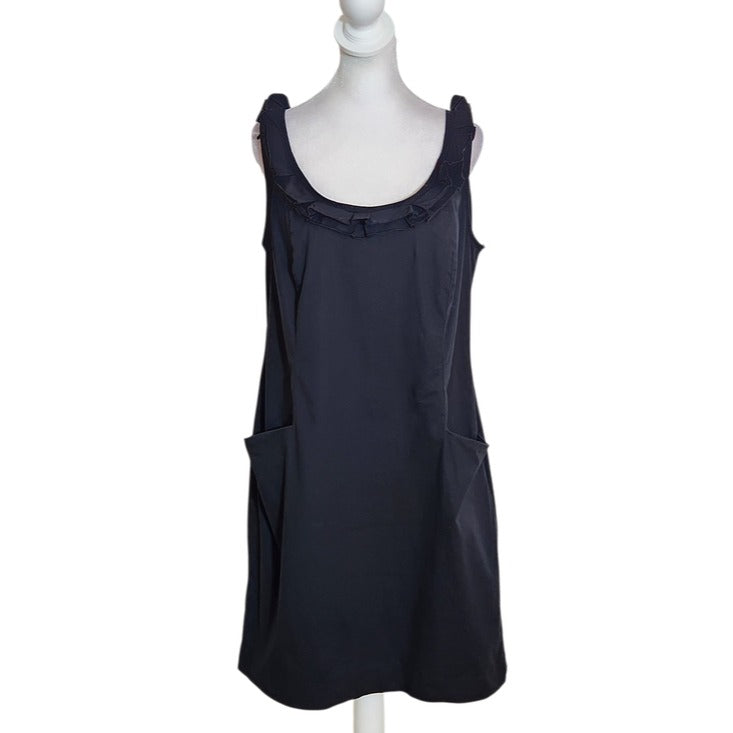 Ann Taylor Black Sleeveless Ruffle Neck Mini Dress Size 14