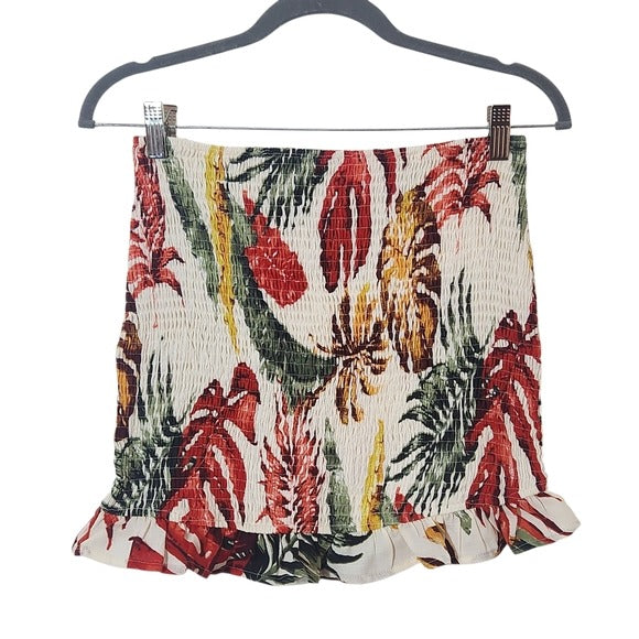 Windsor Tropical Print Smocked Bodycon Skirt with Ruffle Hem Size Small NWT