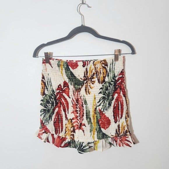 Windsor Tropical Print Smocked Bodycon Skirt with Ruffle Hem Size Small NWT