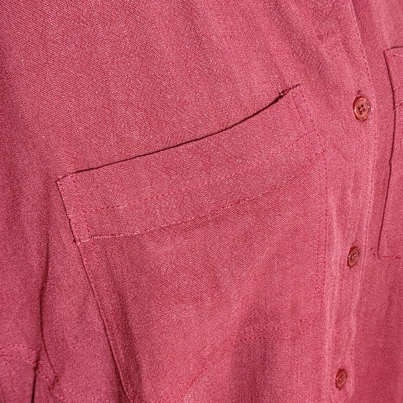 Umgee Cranberry Oversized Button-up Tunic with Embroidered Detail Size Small NWT