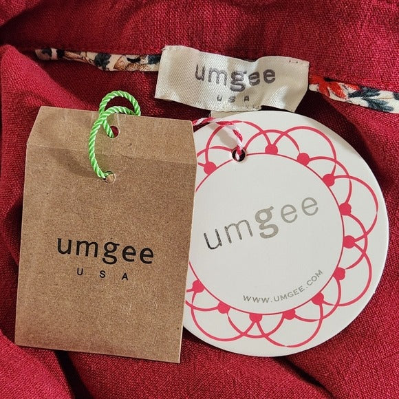 Umgee Cranberry Oversized Button-up Tunic with Embroidered Detail Size Small NWT