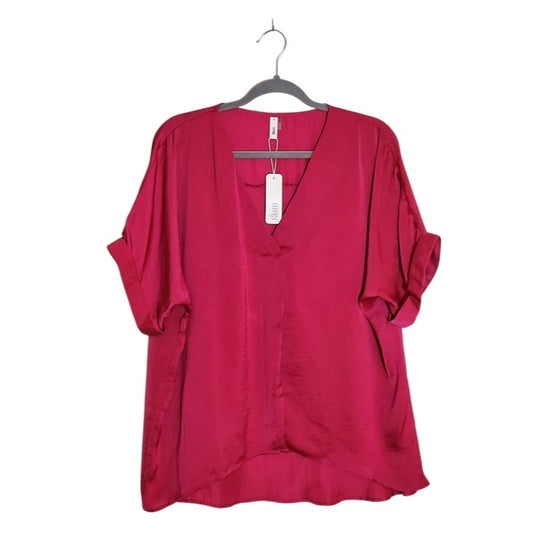 glam Fuchsia V-Neck Short Sleeve Blouse Size Small NWT