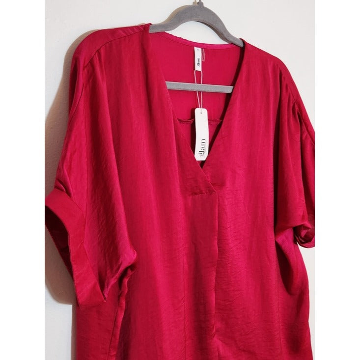 glam Fuchsia V-Neck Short Sleeve Blouse Size Small NWT
