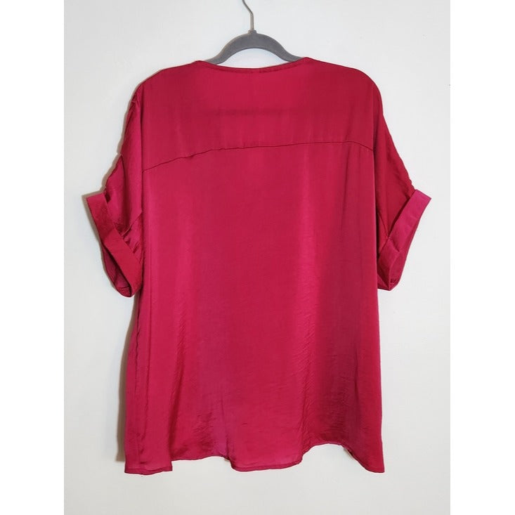 glam Fuchsia V-Neck Short Sleeve Blouse Size Small NWT
