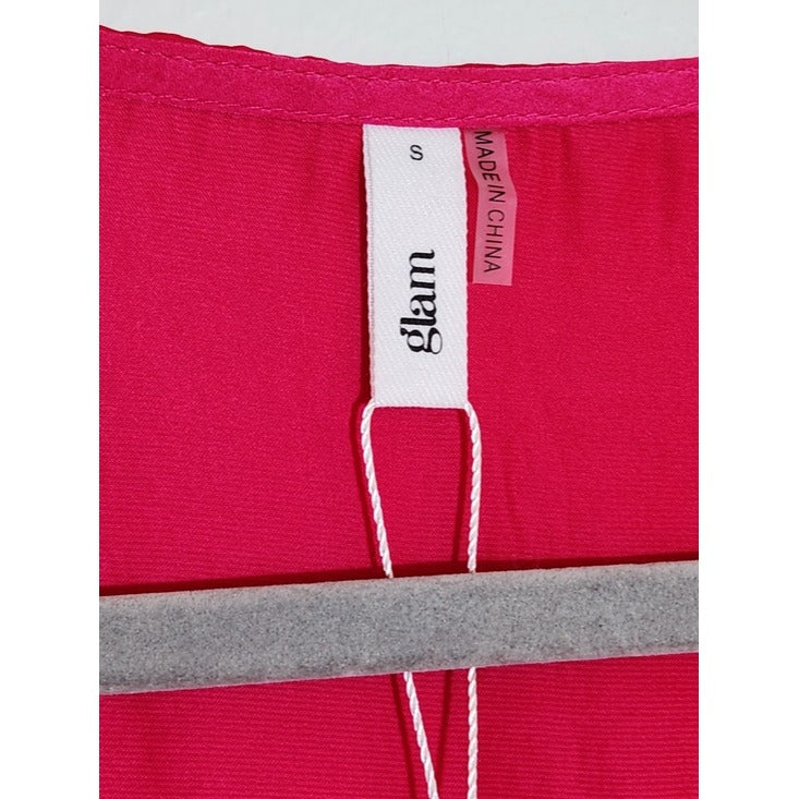 glam Fuchsia V-Neck Short Sleeve Blouse Size Small NWT