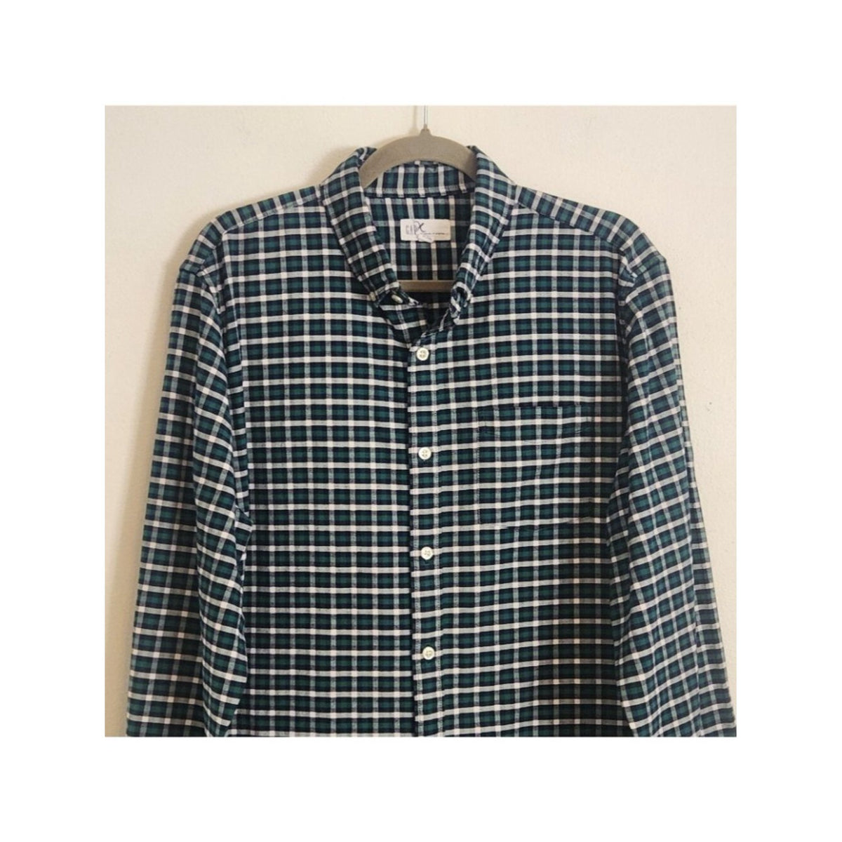 Gap Green and Blue Plaid Standard Fit Button Down Shirt Size Large