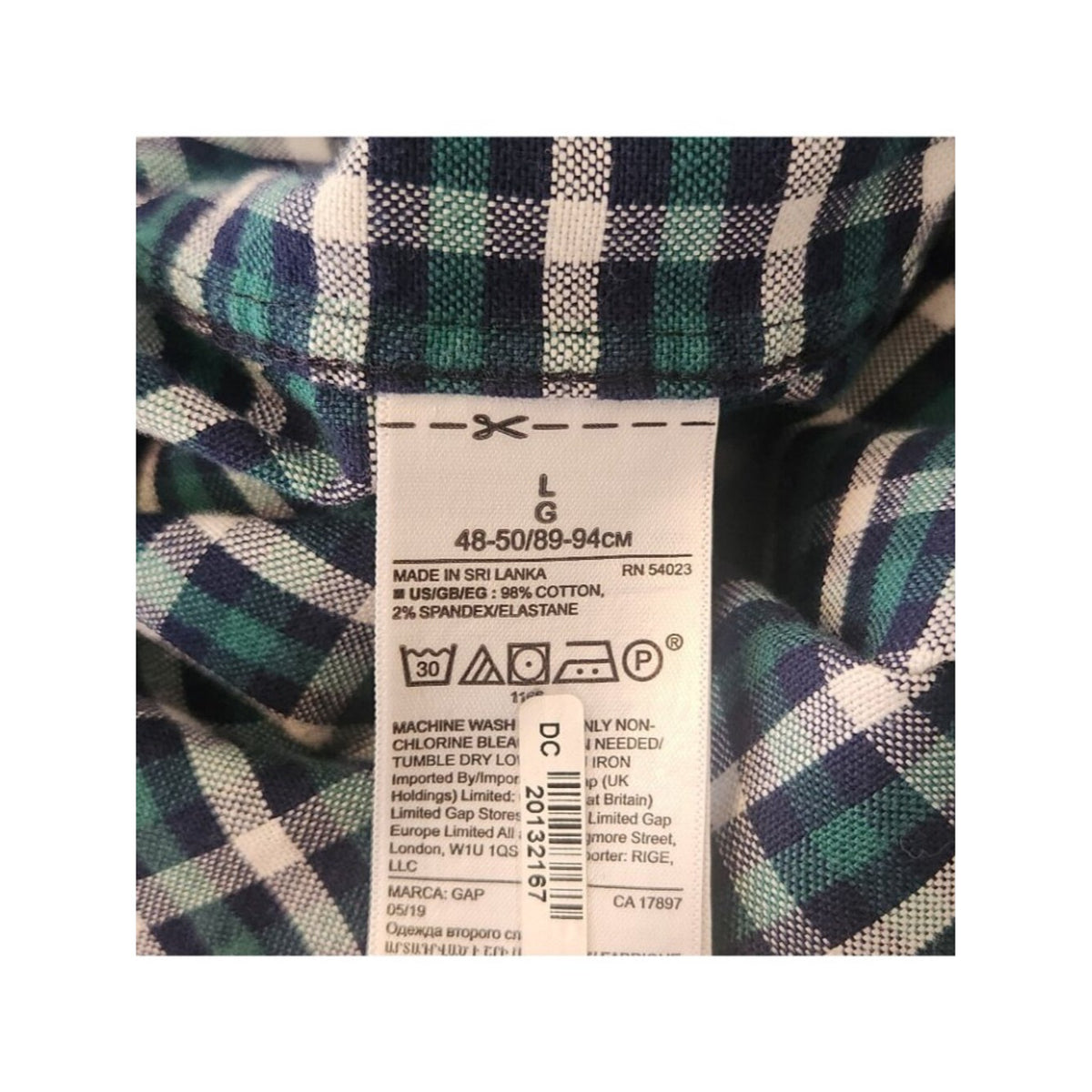 Gap Green and Blue Plaid Standard Fit Button Down Shirt Size Large