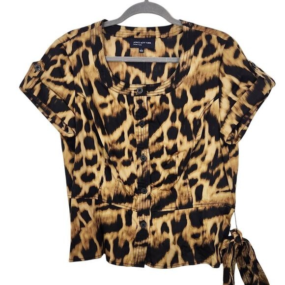 Jones New York Leopard Print Top with Tie Waist NWOT Size Large Leopard Top