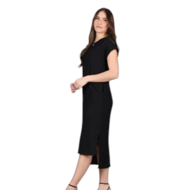 Lildy Black Wavy Ribbed Midi Dress Size Small/Medium