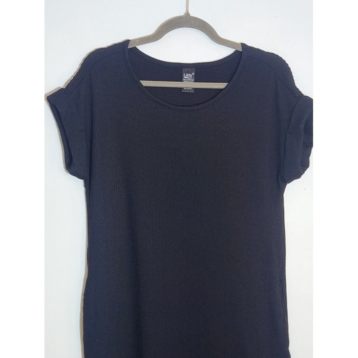 Lildy Black Wavy Ribbed Midi Dress Size Small/Medium