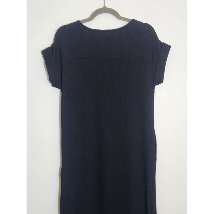 Lildy Black Wavy Ribbed Midi Dress Size Small/Medium