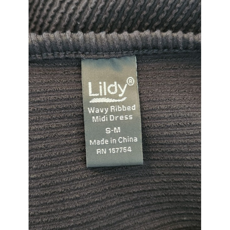 Lildy Black Wavy Ribbed Midi Dress Size Small/Medium