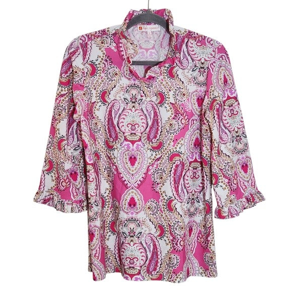 Jude Connally Pink Paisley Print Blouse Size Small