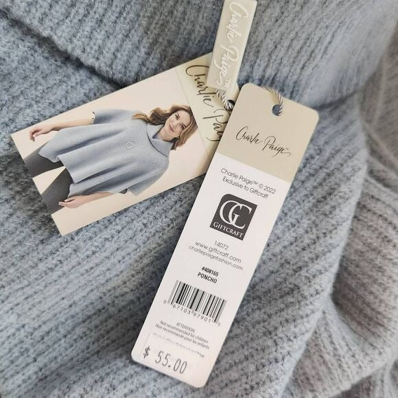 Charlie Paige Gray Turtleneck Poncho Sweater One Size, New