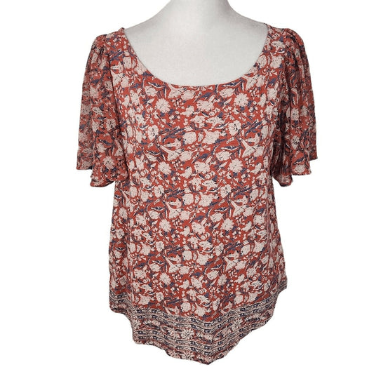Lucky Brand Red Floral Print Boho Top Size Small Red Floral Top