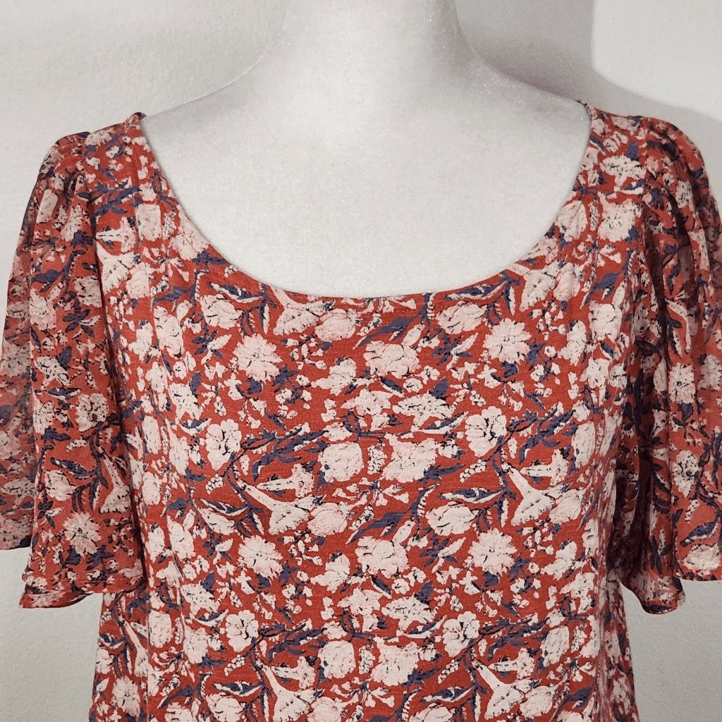 Lucky Brand Red Floral Print Boho Top Size Small Red Floral Top