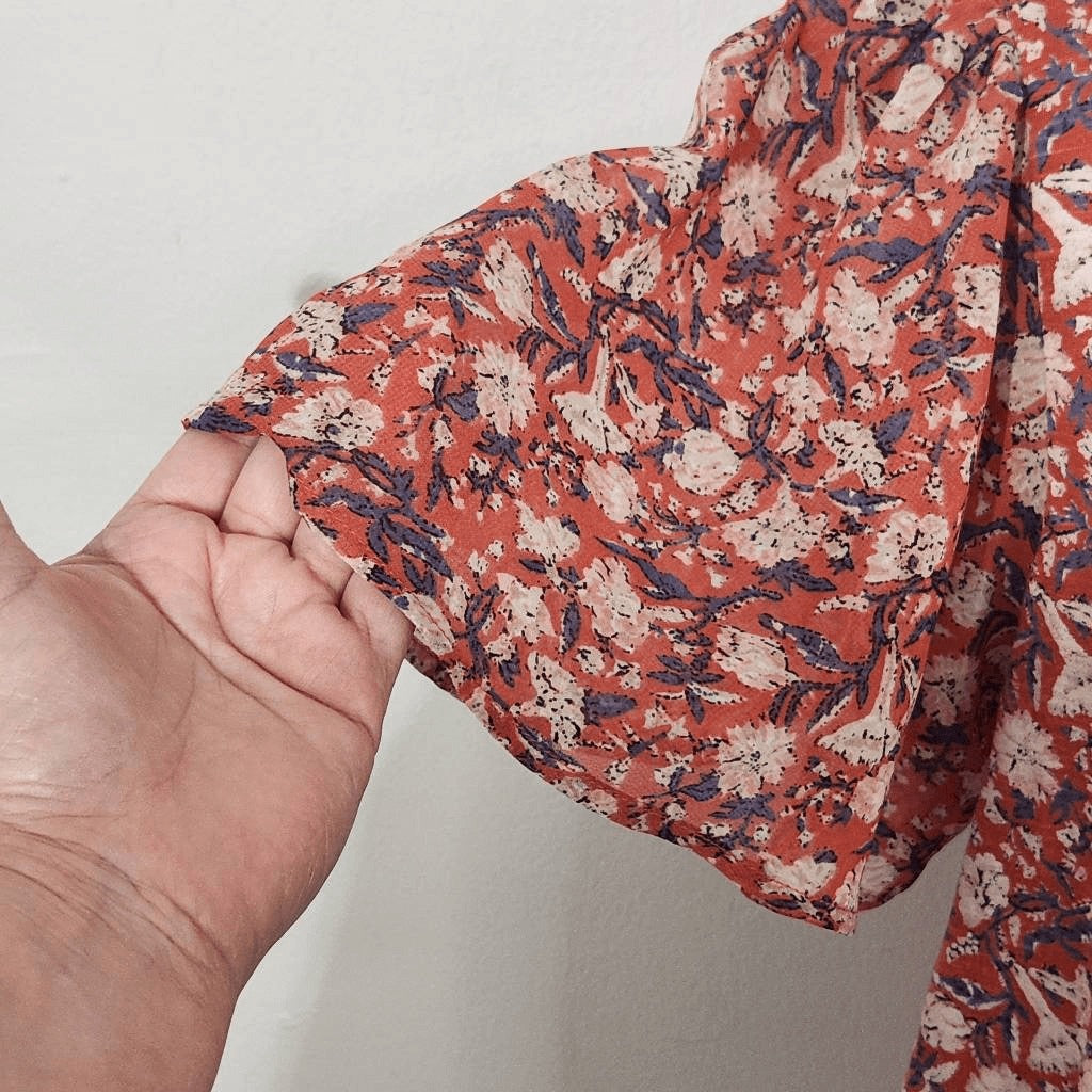 Lucky Brand Red Floral Print Boho Top Size Small Red Floral Top