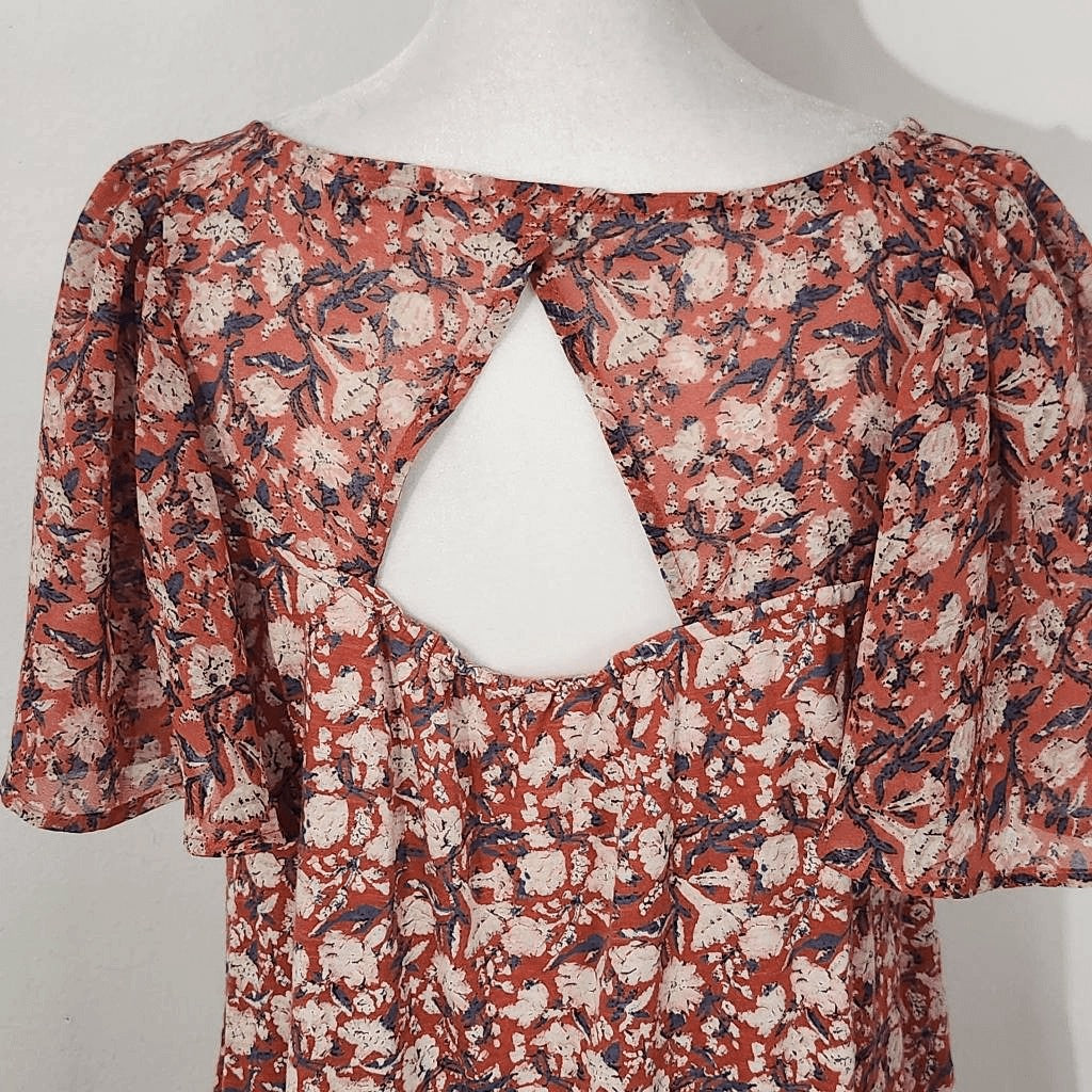 Lucky Brand Red Floral Print Boho Top Size Small Red Floral Top