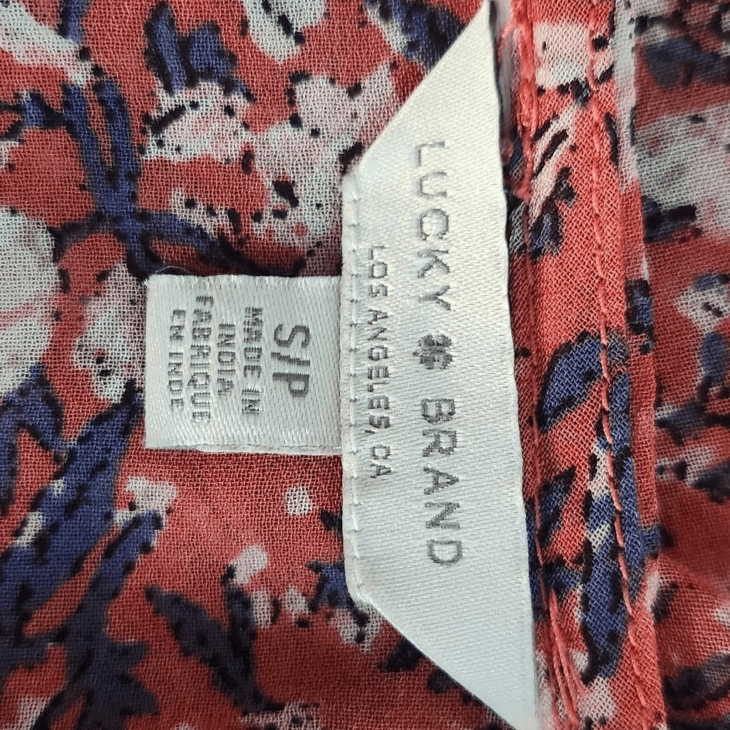 Lucky Brand Red Floral Print Boho Top Size Small Red Floral Top