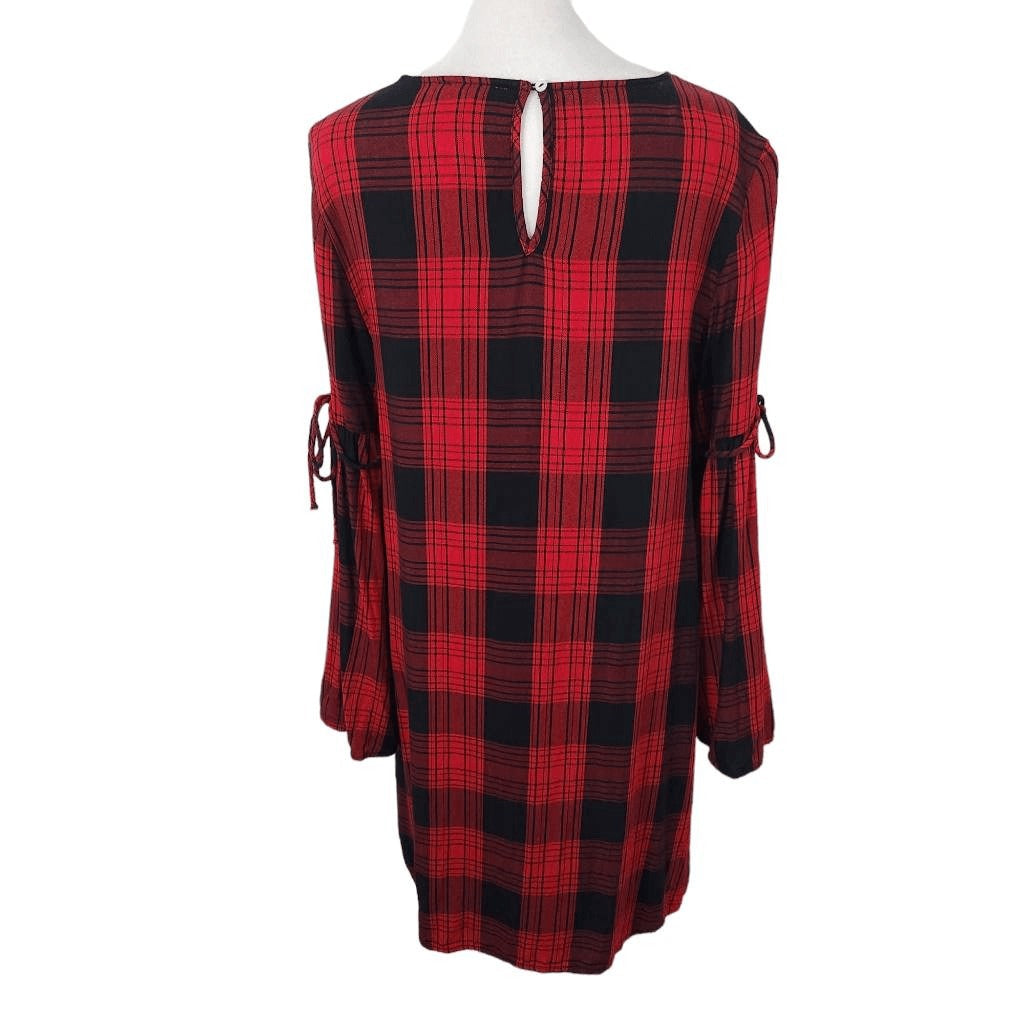 BeachLunchLounge Red Plaid Sheath Dress Size Medium Red and Black Mini Dress