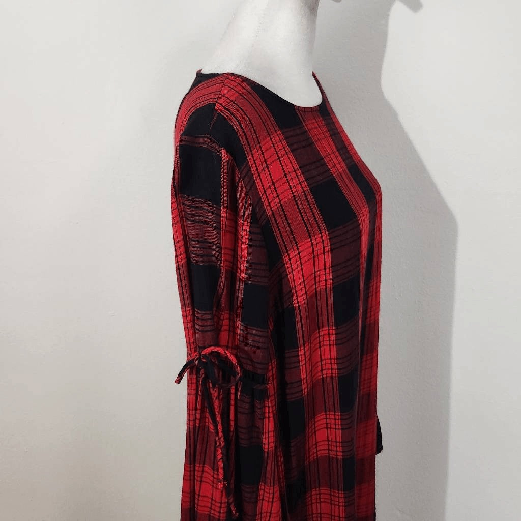 BeachLunchLounge Red Plaid Sheath Dress Size Medium Red and Black Mini Dress