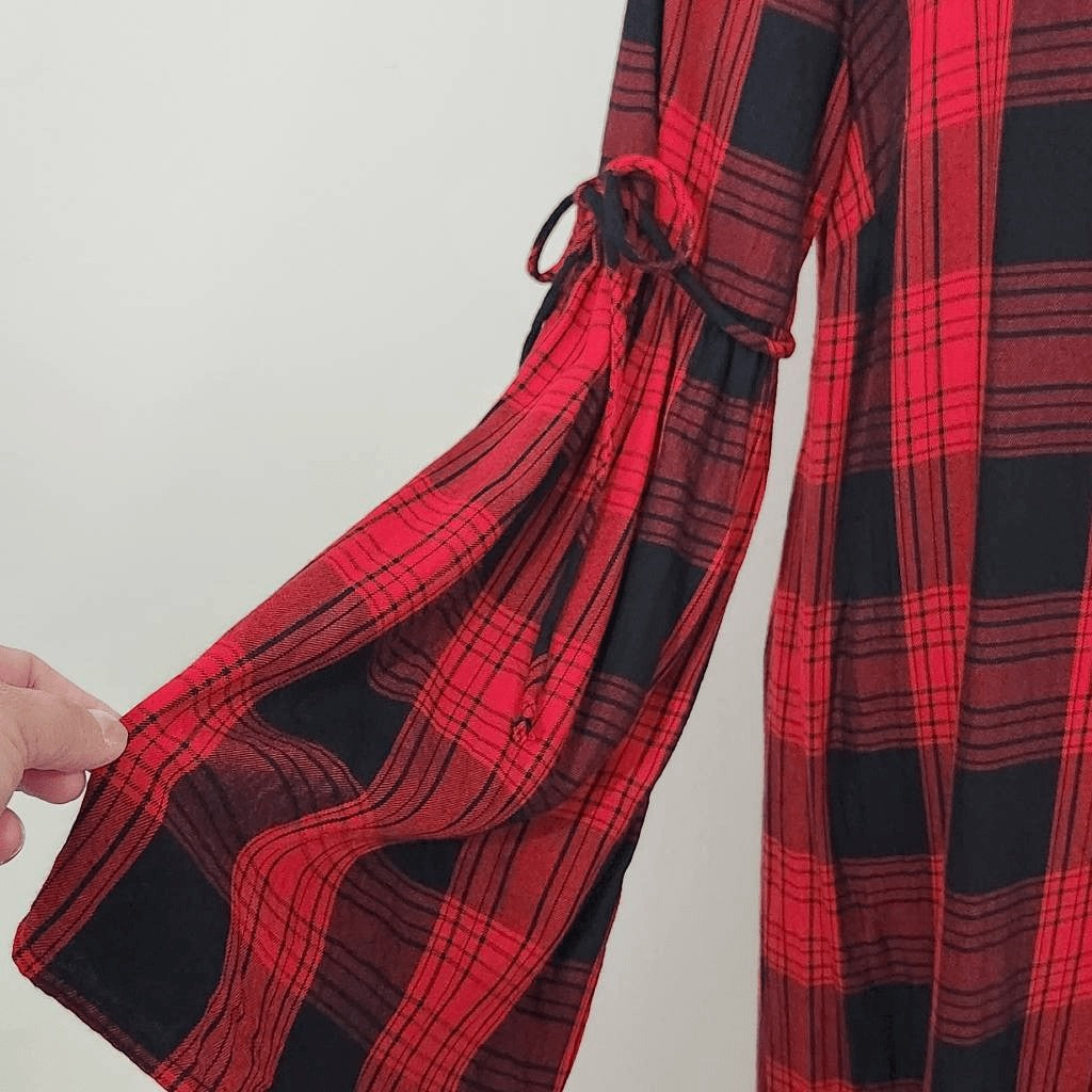 BeachLunchLounge Red Plaid Sheath Dress Size Medium Red and Black Mini Dress