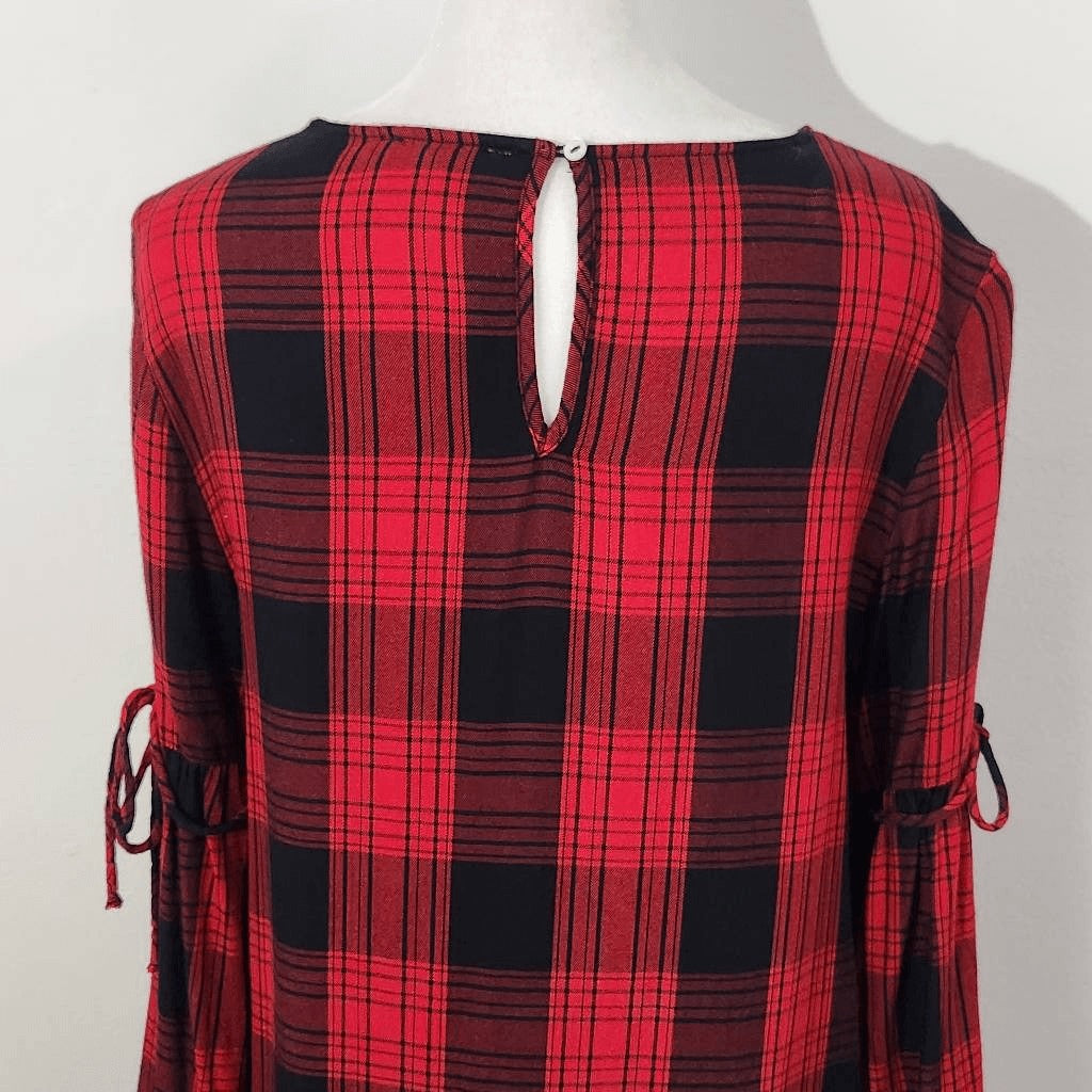 BeachLunchLounge Red Plaid Sheath Dress Size Medium Red and Black Mini Dress