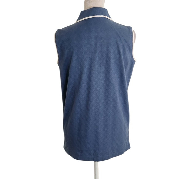 Outer Banks Slate Blue Tonal Argyle Sleeveless Polo with White Trim Size Medium