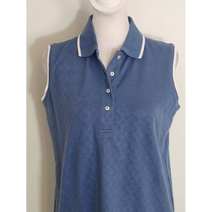 Outer Banks Slate Blue Tonal Argyle Sleeveless Polo with White Trim Size Medium