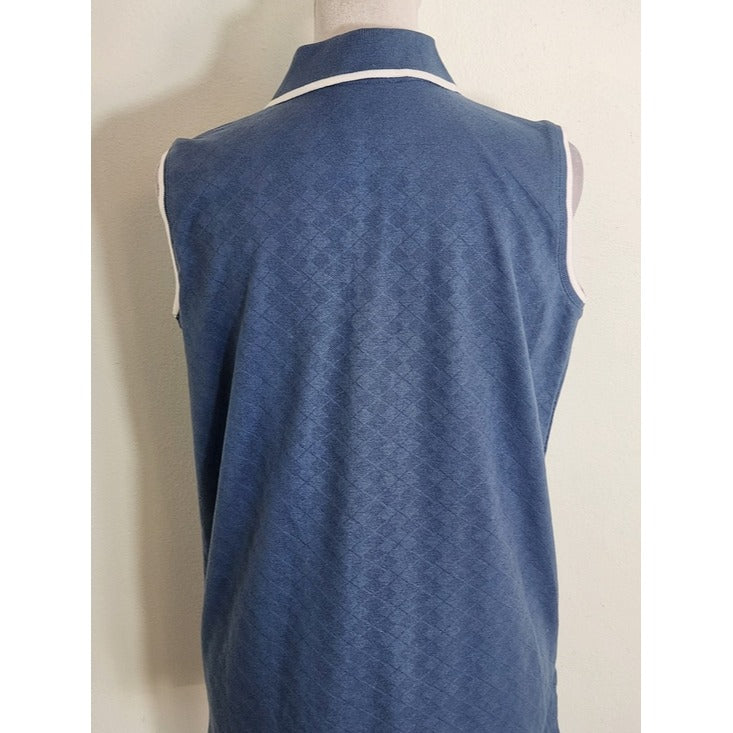 Outer Banks Slate Blue Tonal Argyle Sleeveless Polo with White Trim Size Medium