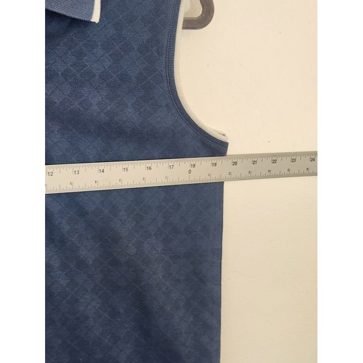 Outer Banks Slate Blue Tonal Argyle Sleeveless Polo with White Trim Size Medium