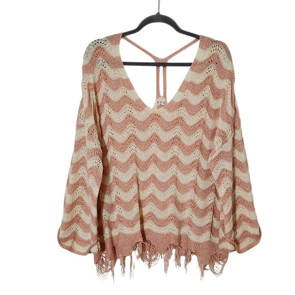 POL Pink and White Oversized Sweater Size Small Pink Distressed Sweater