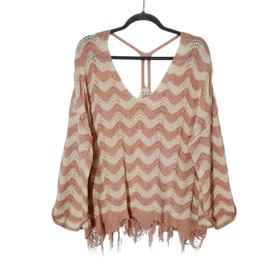 POL Pink and White Oversized Sweater Size Small Pink Distressed Sweater