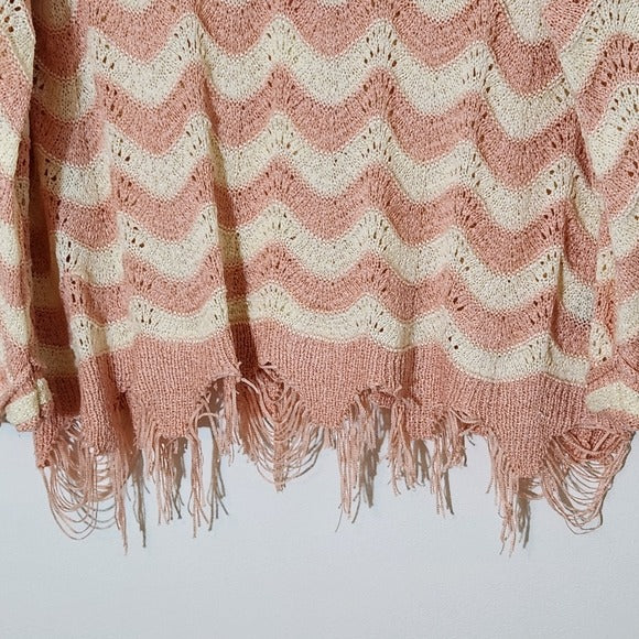 POL Pink and White Oversized Sweater Size Small Pink Distressed Sweater